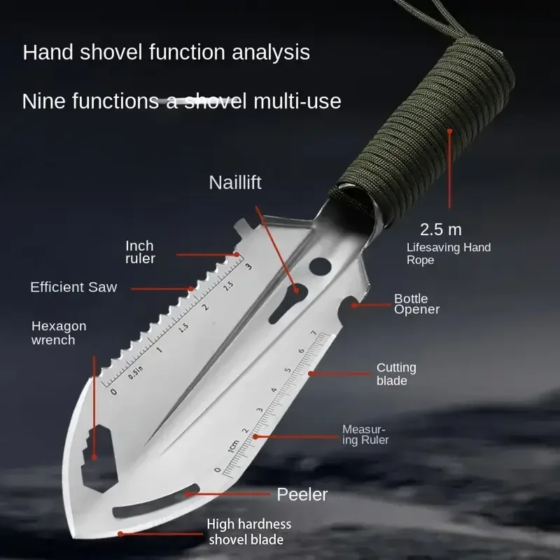 Pala Pinic portátil para acampar، herramienta de supervencia multifuncional para exteriores، Equipo de jardín #4