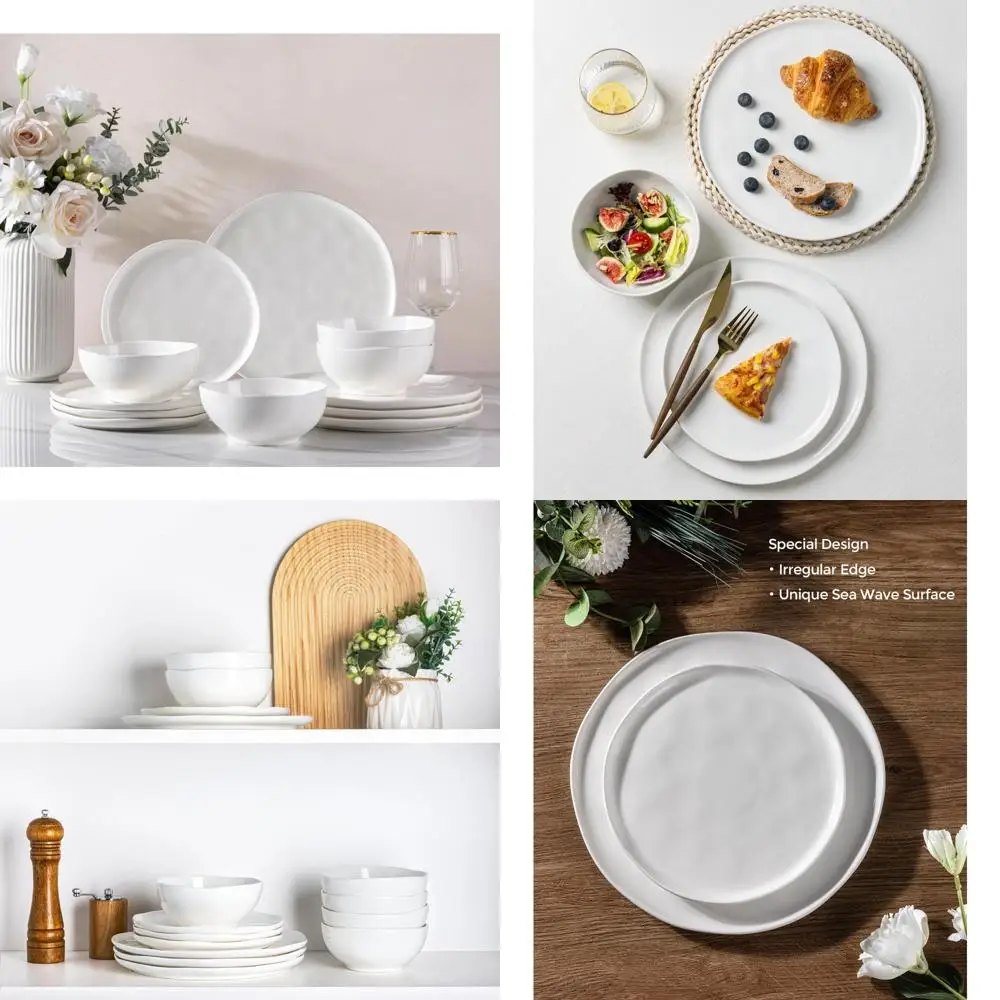 

ceramic dinnerware sets for 4, 12 pieces porcelain lightweight plates and bowls sets, scratch resistant dish set, oven & microw