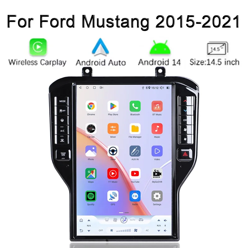

Android car radio For Ford Mustang 2015-2021 stereo screen Carplay Android Auto Bluetooth GPS Navigation FM radio 14.5’