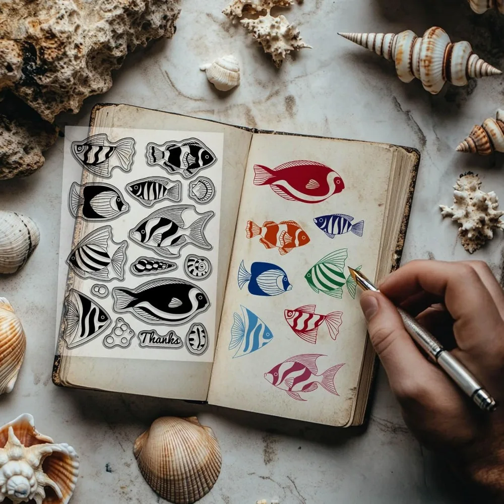 الصيف المحيط كلوونفيش واضح Stamps لسكرابوكينغ قوقعة محارة سيليكون Stamps الحيوان الأسماك ختم شفاف لصنع البطاقة #2