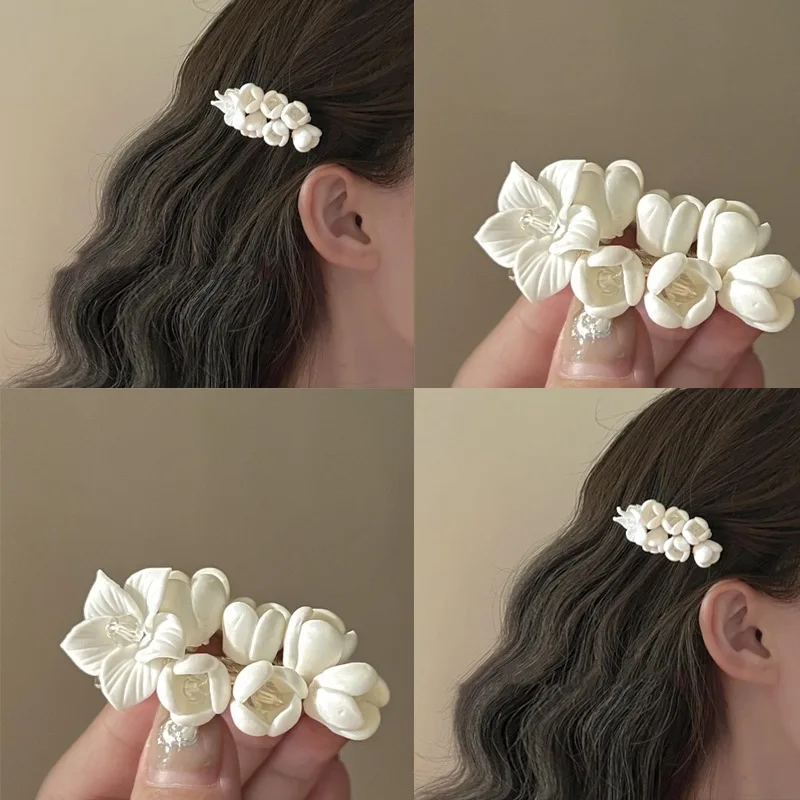 

Wake Up Jasmine Super Fairy Hair Clip French Retro Flower Hairpin Light Luxury High Grade small Edge Clip Accessories For Girl