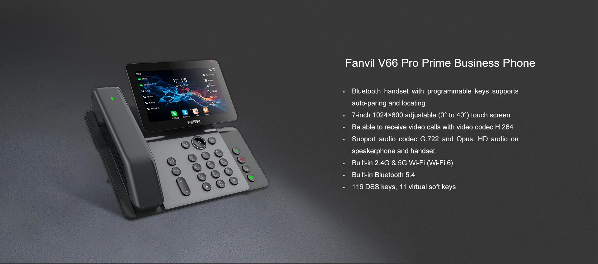20SIP LINES، شاشة لمس 7 بوصة Fanvil هاتف IP عالي الجودة V66 Pro مع سماعة رأس بلوتوث Grandstream/yea-link/ Proolin