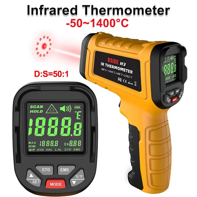 Infrared Thermometer -50~1400C Handheld Non Contact Professional Pyrometer Digital IR-LCD Temperature Meter Measuring Tester