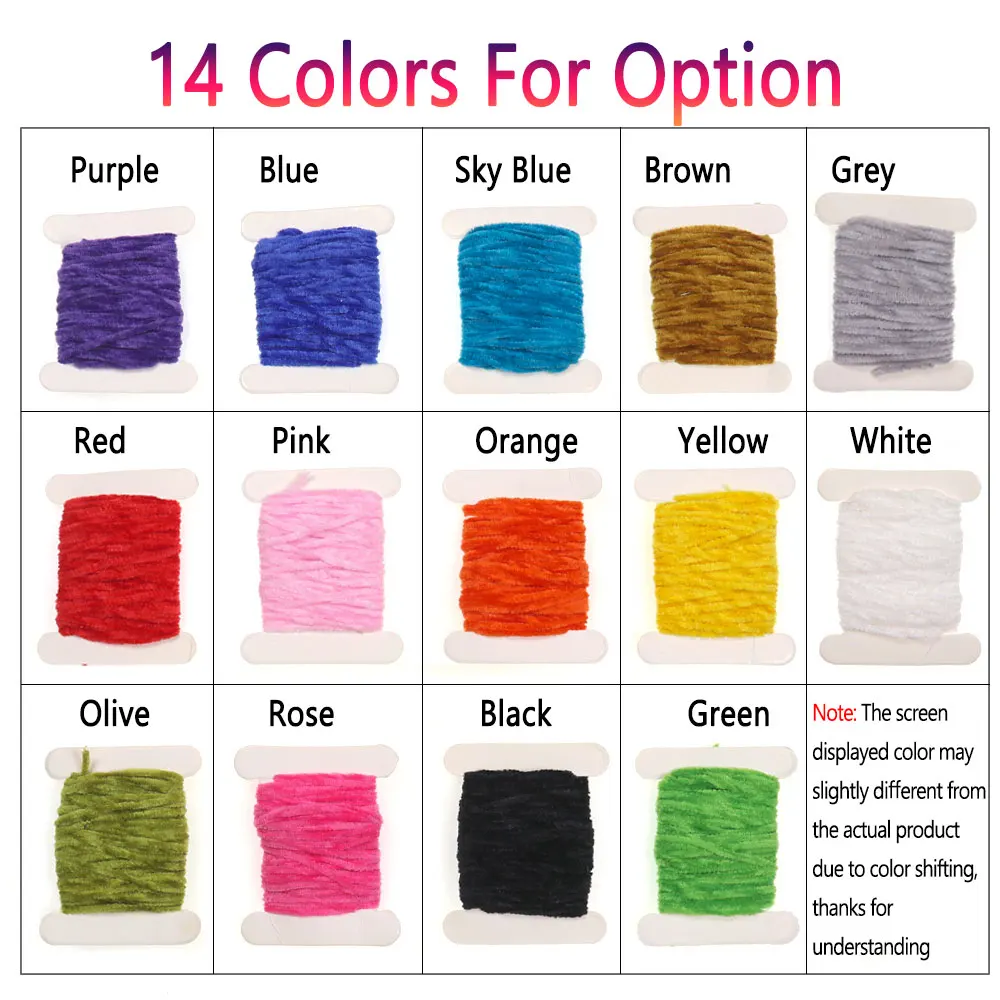 2-14 Stück 3 mm breites Rayon-Chenille-Garn zum Fliegenbinden für Woolly Bugger Nymph Leech Worms Streamer Forellen- und Barsch-Angelköder – Detail 3