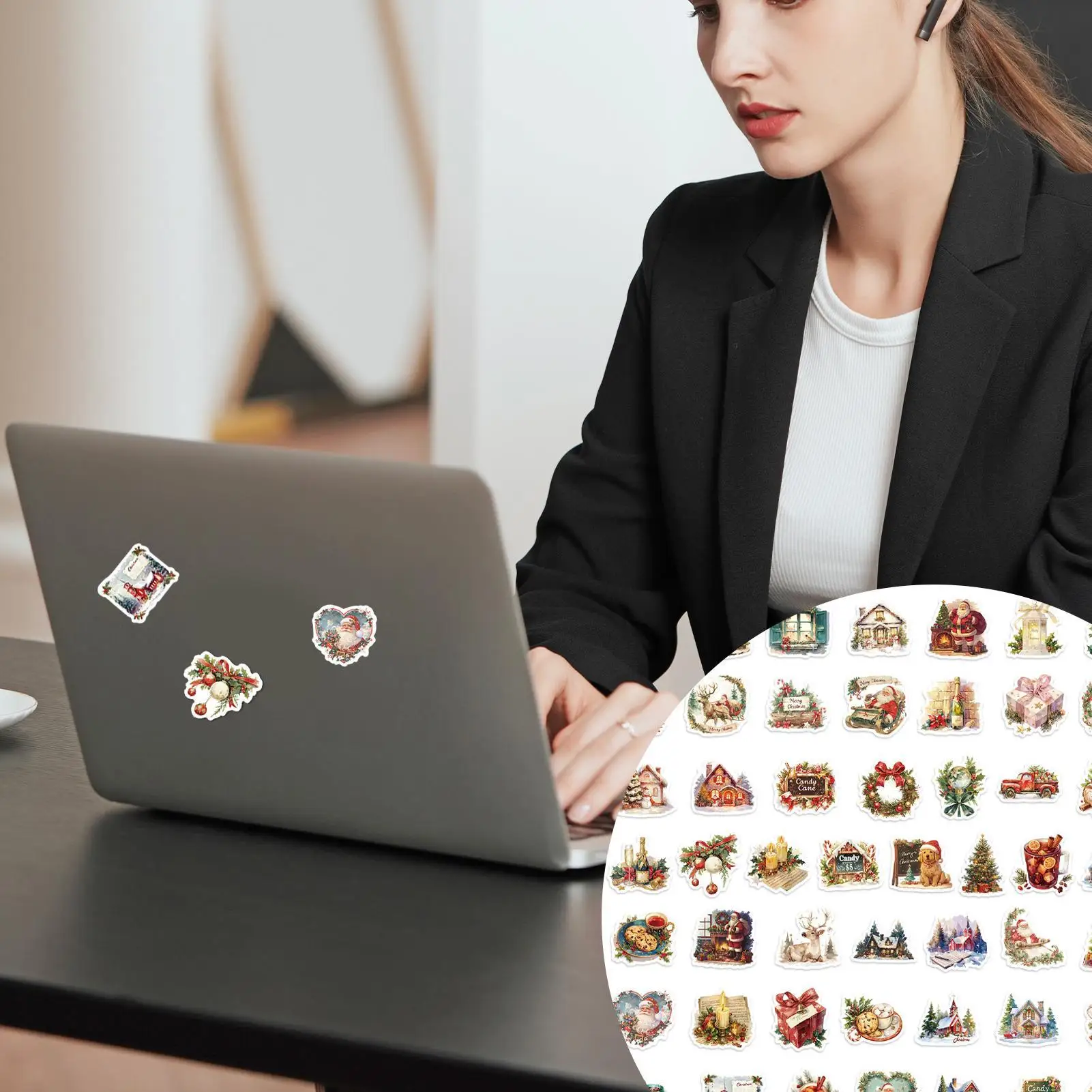 Pegatinas navideñas para álbum de recortes, 100 piezas, calcomanías para equipaje, casa de Navidad, alce, muñeco de nieve, pegatinas navideñas para rellenos de medias, teléfono