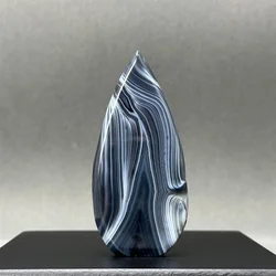 Natural Gemstone Black Onyx Silk Stripe Free Form Torch Reiki Healing Spiritual Meditation Witchcraft Home Feng Shui Decor