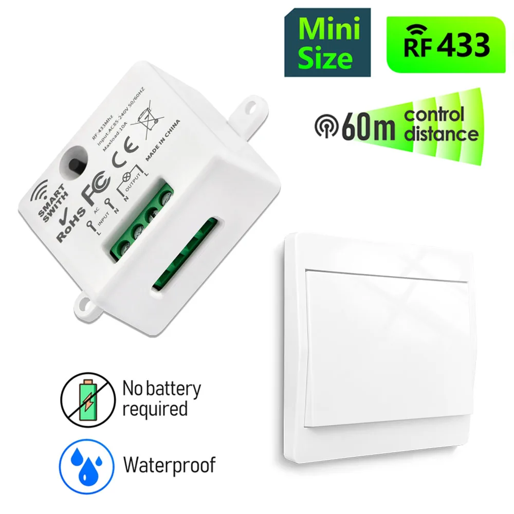 Wireless Self-Powered Licht Schalter 433mhz Rf Kinetische Schalter Keine Batterie Benötigen AC 110V 220V 10A relais Modul für Home Appliance LED