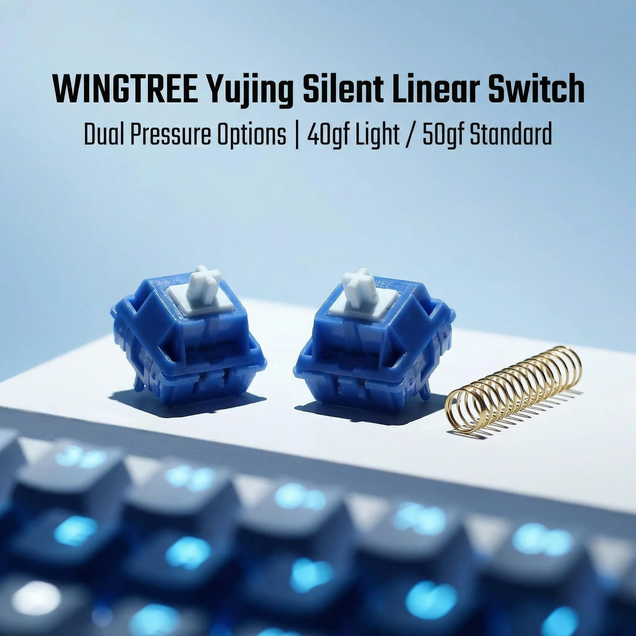 WINGTREE YuJing Silent Linear Switch 40gf/50gf 21mm Long Spring 5Pin Factory Lubed PC Housing for MX Mechanical Keyboard