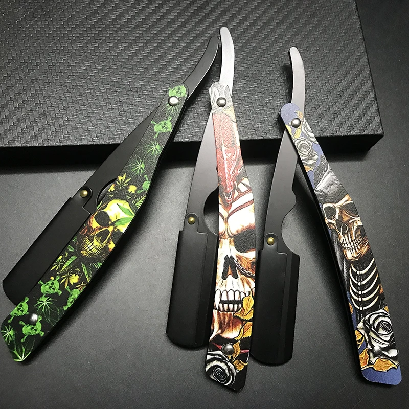 Navalha de barbeiro dobrável barbeador profissional borda reta aço inoxidável manual raspador barbeiro navalha