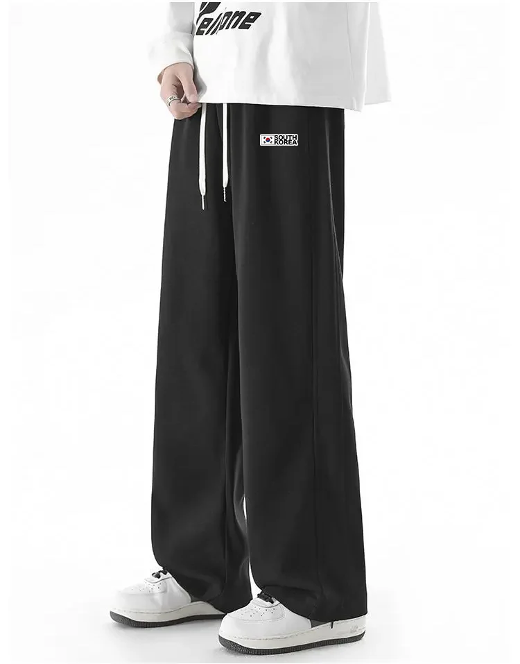 Pantalones deportivos de Corea Seúl, pantalones rectos para hombre, pantalones casuales negros sueltos, ropa de calle, pantalones, ropa para hombre, ropa de calle