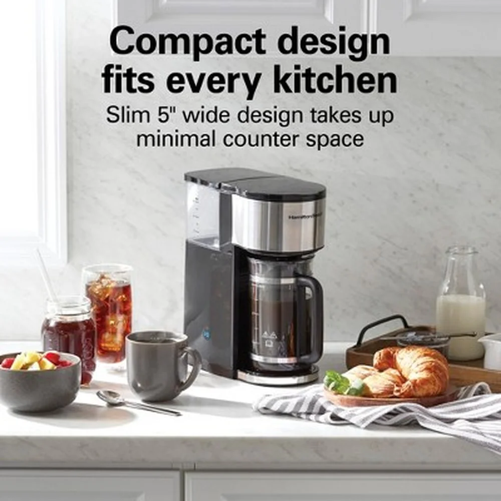 7in1 Stainless Coffee Maker Compact Drip Pour Over Machine 6 Cup Dishwasher Safe Adjustable Cup Stand 1050W Easy Cleanup