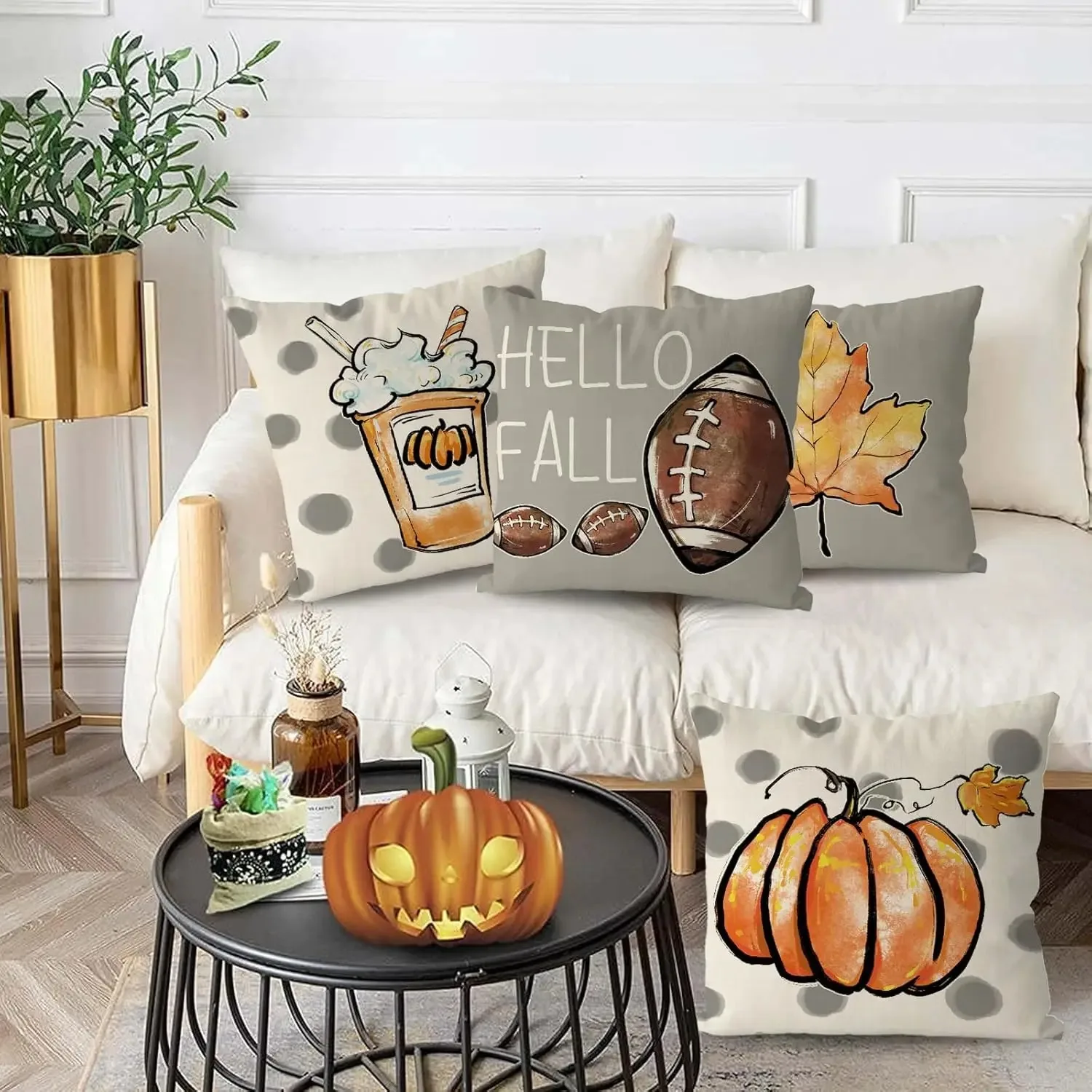 Fall Pillow Covers Set of 4 Fall Football Pumpkin Maple Leaf Throw Pillowcase Holiday Home Decor Sofa Bedroom Cushion Case