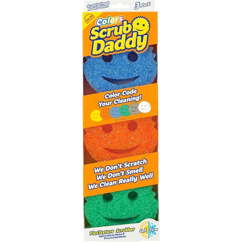 Juego de 3 Esponjas de Cocina Scrub Daddy de Colores, Esponjas para Lavar Platos Sin Rayas, Esponja para Fregadero de Cocina, Baño y Limpieza del Hogar