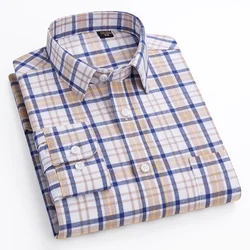 Men's Long Sleeve Plaid Shirts 100% Pure Cotton Single Patch Pocket Design Young Casual Standard-Fit Thick Flannel Shirt S-6XL