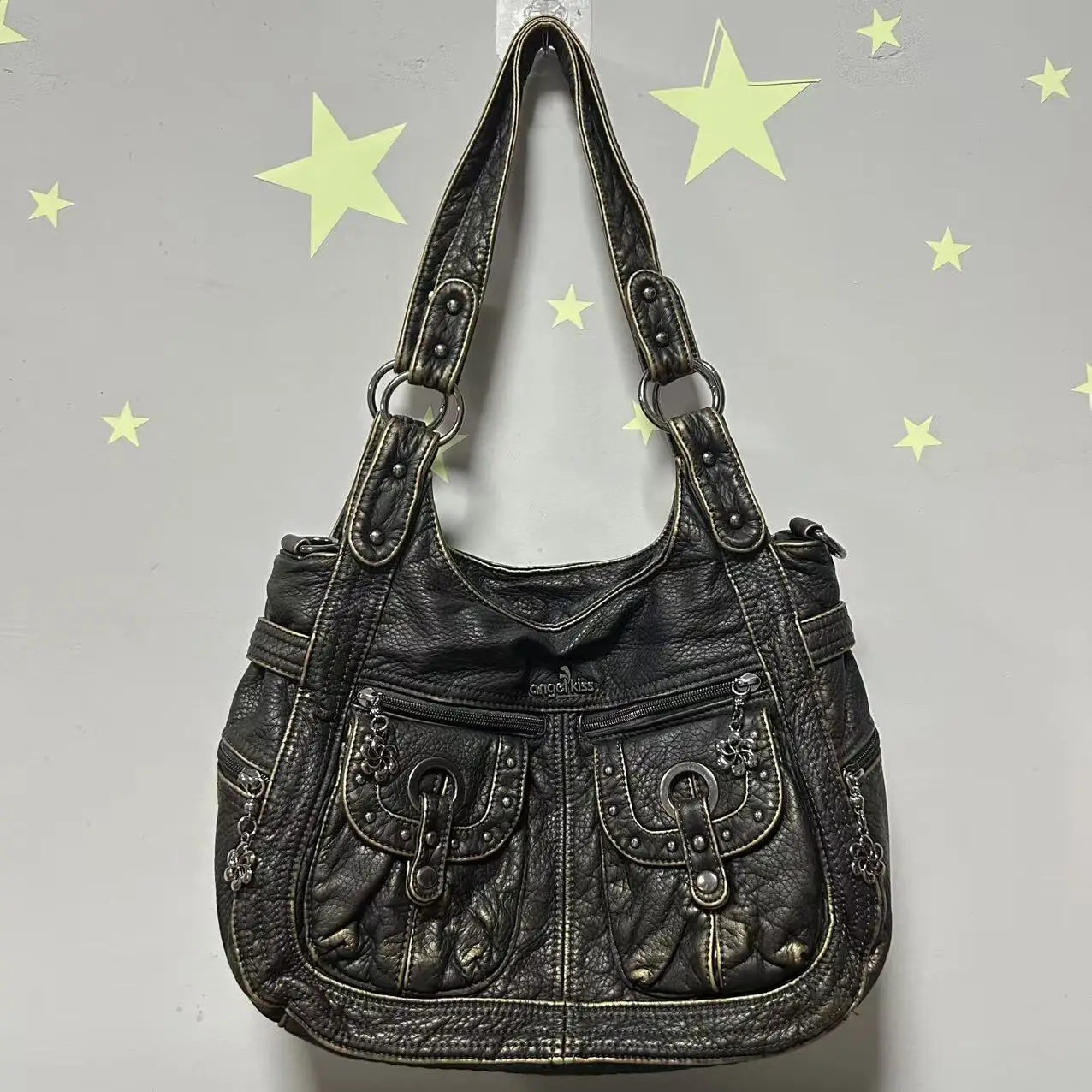 

Angel kiss Women Handbags Satchel Top-handle Shoulder Bag PU Dumpling Pack Bronze Large Shoulder Bags Phone Money Pack