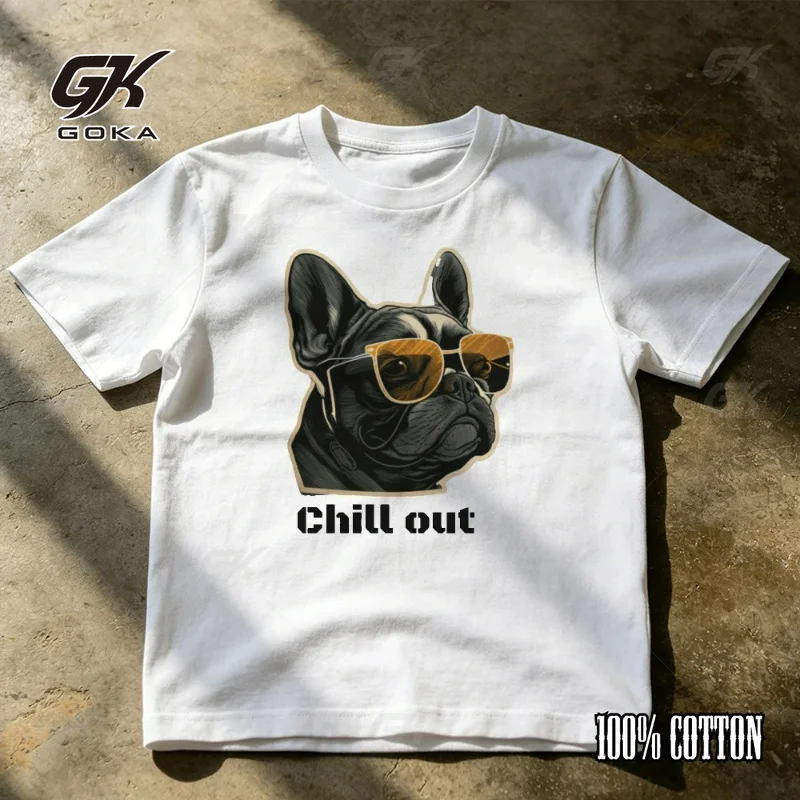 Camiseta Cool con Diseño de Bulldog Francés con Gafas de Sol, Regalo para Dueños de Perros, Color Beige, para Verano, Playa, Vacaciones, Cómoda