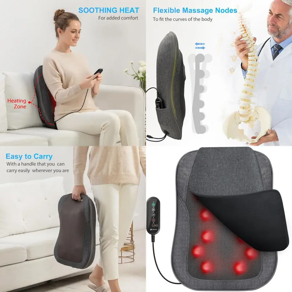 

Portable Shiatsu Massager with Heat, 14x19 Back Massage Pad, Ideal Birthday Gift for Men & Women, Pain Relief Massage Tool for H