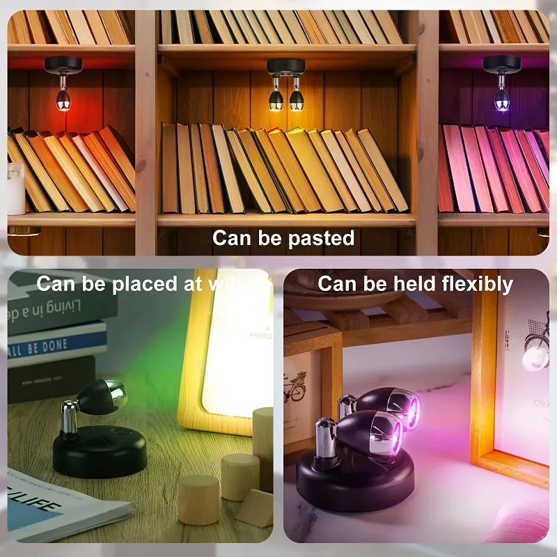 1/2pcs RGB Wireless LED Spotlights Rotatable Accent Lights Battery Powered Lights Indoor Closet Lights Wall Lamp Night Light New