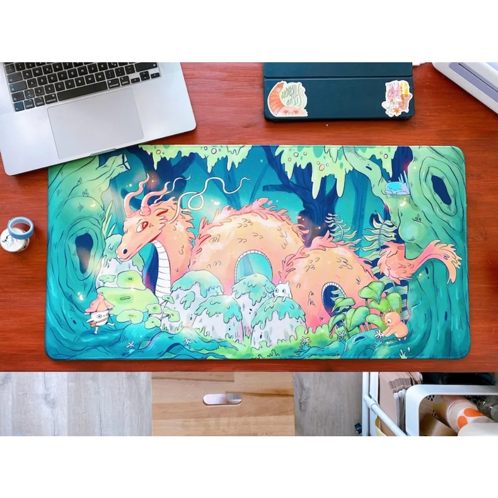 Große Schreibtischunterlage Drache Fantasy Wald Mousepad alfombrillas para escritorio tapis de souris desk organizers and trays