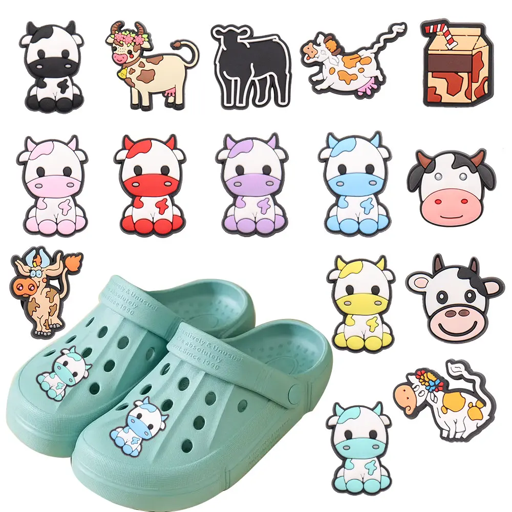 1-15Pcs PVC Colorful Cow Milk PVC Shoes Buckle Charms DIY Boys Girls Lovely Accessories Fit Birthday Gift