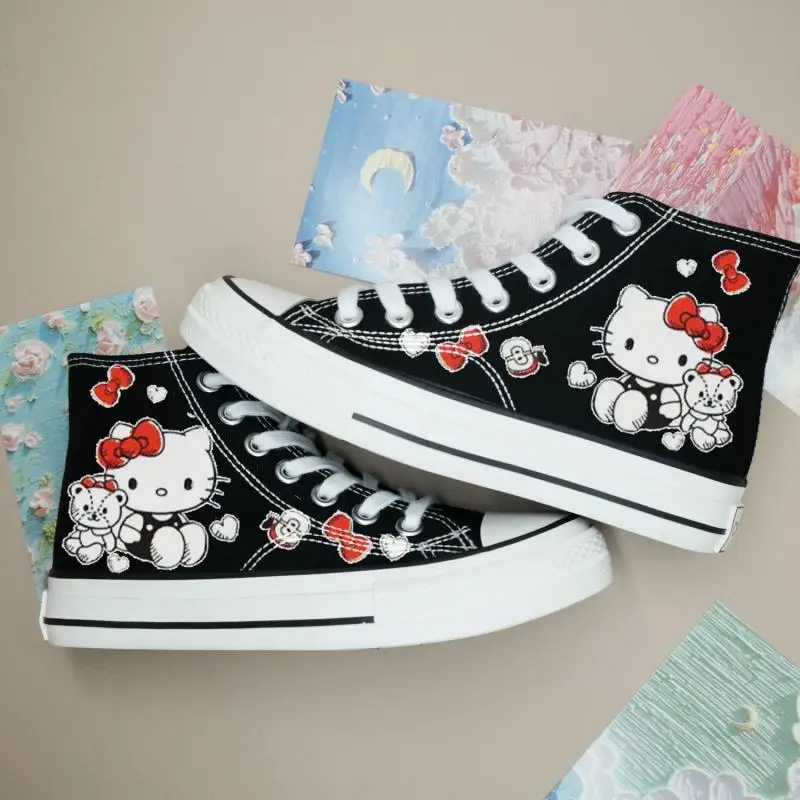 

Женская парусиновая обувь с рисунком аниме Sanrio Hello Kitty Y2K, весенне-осенняя новая универсальная повседневная спортивная обувь, подарок для друзей