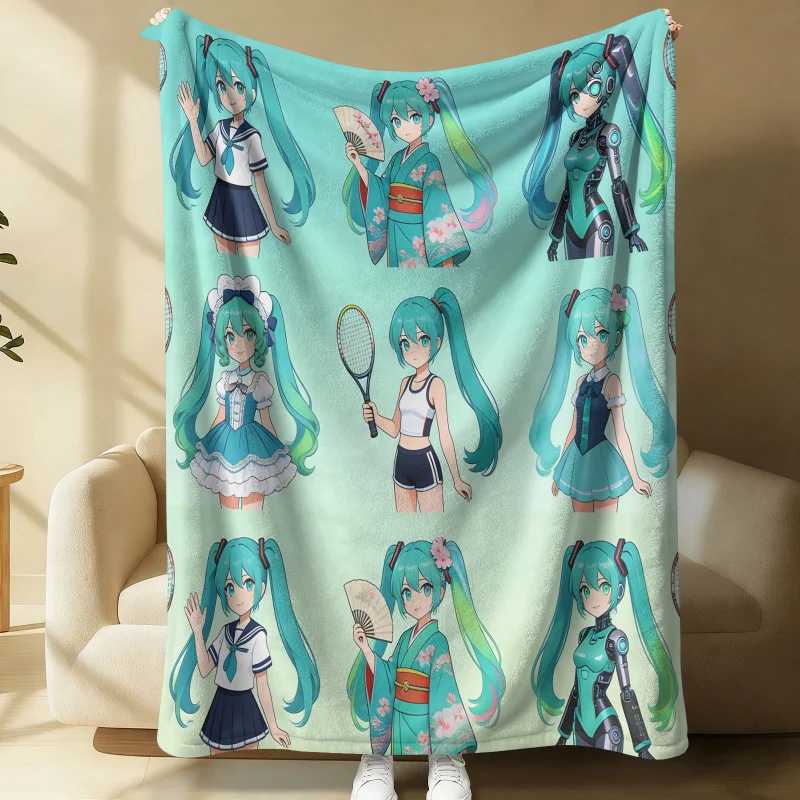 Hatsune Miku Multi-Outfit Collection Flannel Throw Blanket Bedroom Decor Cute Anime Nap Air Conditioner Throw Sofa Throw Cover