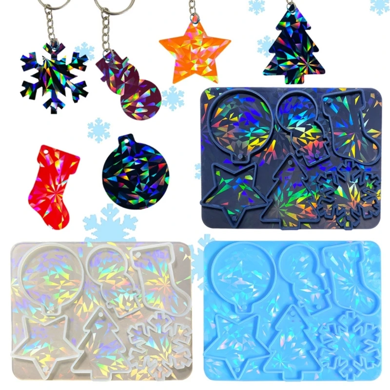 Silicone  Pendant Mold Rainbow Light Effect Snowflake Keychain Pendant Resin Mold Christmas Charm Mold