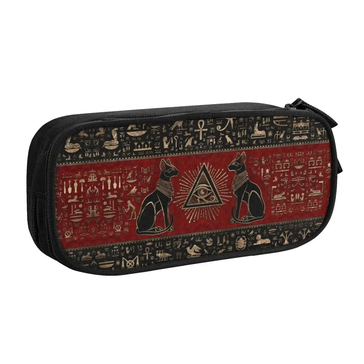 Kawaii Egyptian Cats And Eye Of Horus Pencil Case for Girls Boys Large Storage Egypt Hieroglyphic Pencil Box Stationery