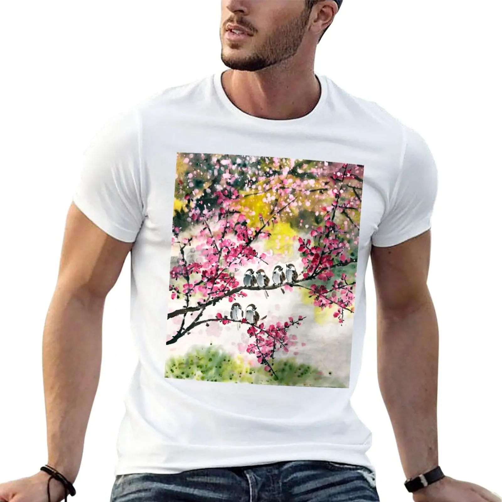 

New Sparrows and Cherry Blossom T-Shirt black t shirts plus size t shirts man clothes anime mens plain t shirts