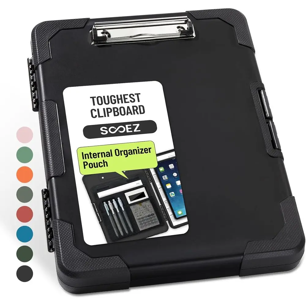 

Toughest Clipboard with Storage, Internal Pen Pouch, Letter/A4 Size, Heavy Duty Plastic Clip Boards 8.5x11”, High Capacity Clipb