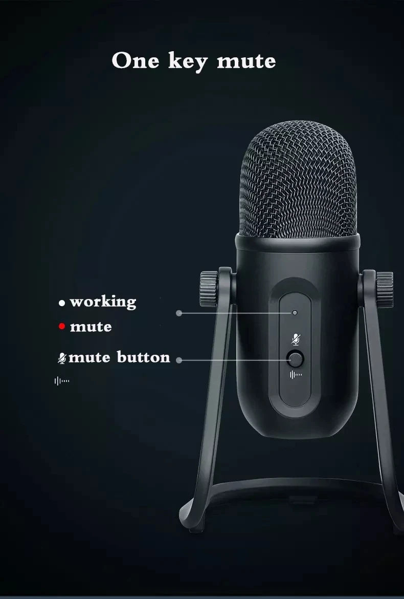 Mikrofon Kondensor Gema dengan Tiang untuk PC Komputer Laptop Studio Rekaman Permainan Streaming Mikrofon Siaran Langsung Podcast