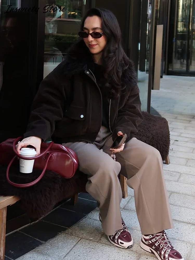 

Модная стеганая куртка с воротником из искусственного меха, женская утолщенная теплая парка с длинными рукавами и молниями, осень-зима 202, женская уличная одежда