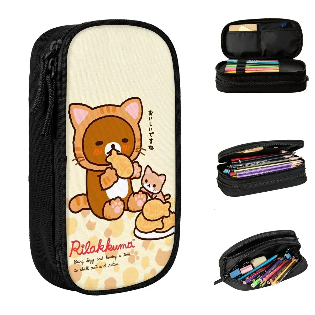 Rilakkuma Cute Cartoon Pencil Case Kawaii Bear Japanese Pen Holder Bag Girl Boy Large Storage School Supplies Gifts Pencil Pouch