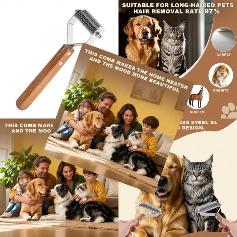 

Medium Single-Sided Handmade Wooden Dog And Cat Comb - Natural Deshedding Brush Gentle Dematting Rake For Undercoat Effective Grooming Tool For Long And Short Haired Pets