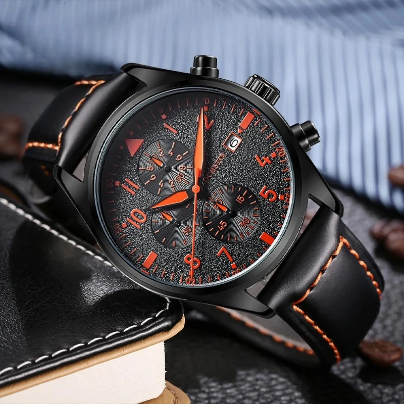 

Casual Mens Watches Quartz Chronograph Men Watch Pilot Sport Male Fashion Wristwatch Luxury Leather Waterproof Clock