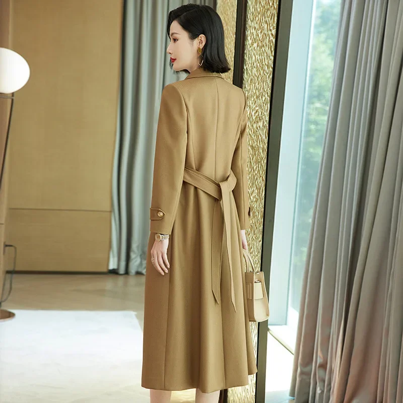 

High End Female Coat With Belt Long Slim Trench Coat For Women’S England Double Breasted Women Windbreaker Larger Size Outwear