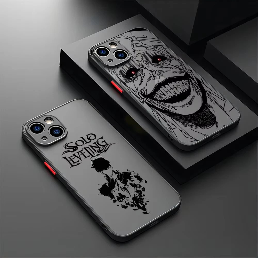 Coque de téléphone à nivellement Anime s-Solo, étui arrière Transparent mat pour iPhone 16 15 14 13 12 11 Pro Max X XR XSMax 7 8 Plus