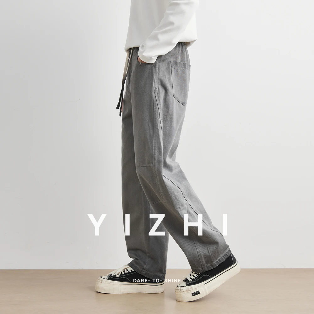 100% Cotton Fashion Men's Casual Trousers Autumn New Elastic Waist Design Straight Leg Wide Leg Pants Men's Pants Clothing