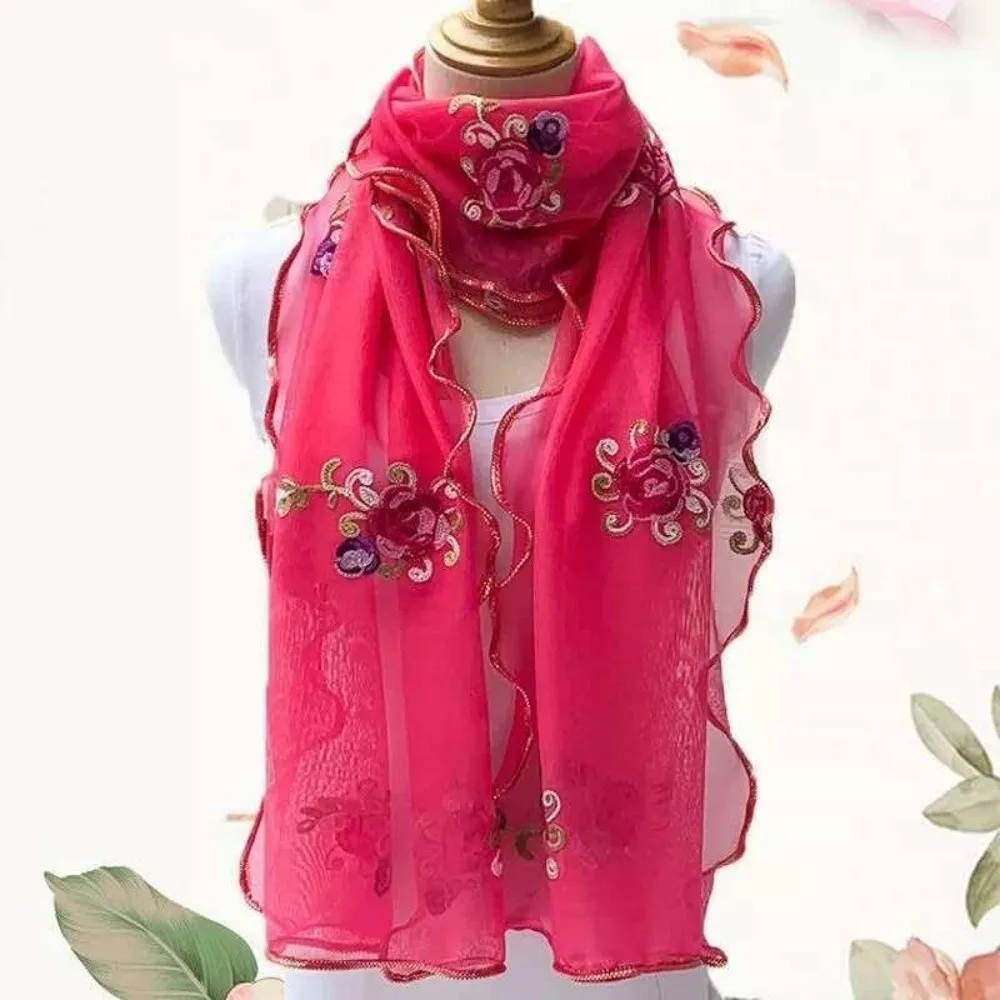

Elegant Floral Print Lace Scarf Soft Elastic Lightweight Hijab Colorful Shawl and Wrap