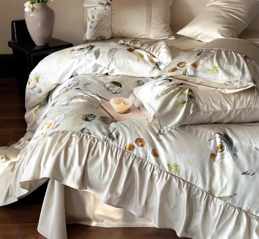 Vintage pastoral flower green beding set,full queen king fairyfair ruffled cotton home textile bed sheet pillow case quilt cover