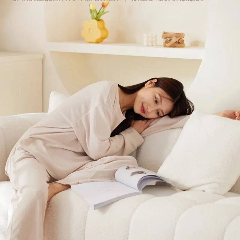 

Cream Wind Lamb Wool Relax Sofa Small Apartment Living Room Fabric White Retro Double Triple Boneless Couch Sofa Compressed