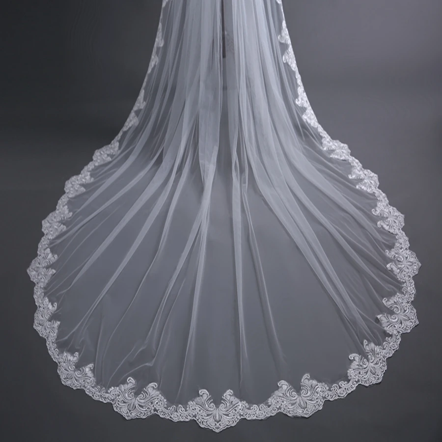 Custom made White Ivory Cathedral wedding veils Lace Edge Sexy Bride velos novia 2025 wedding accessories