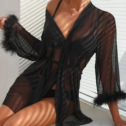 Sexy and Seductive Women's New Style Pajamas with Transparent and Cool Cuffs Plush Waistband Pure Desire Sleepwear