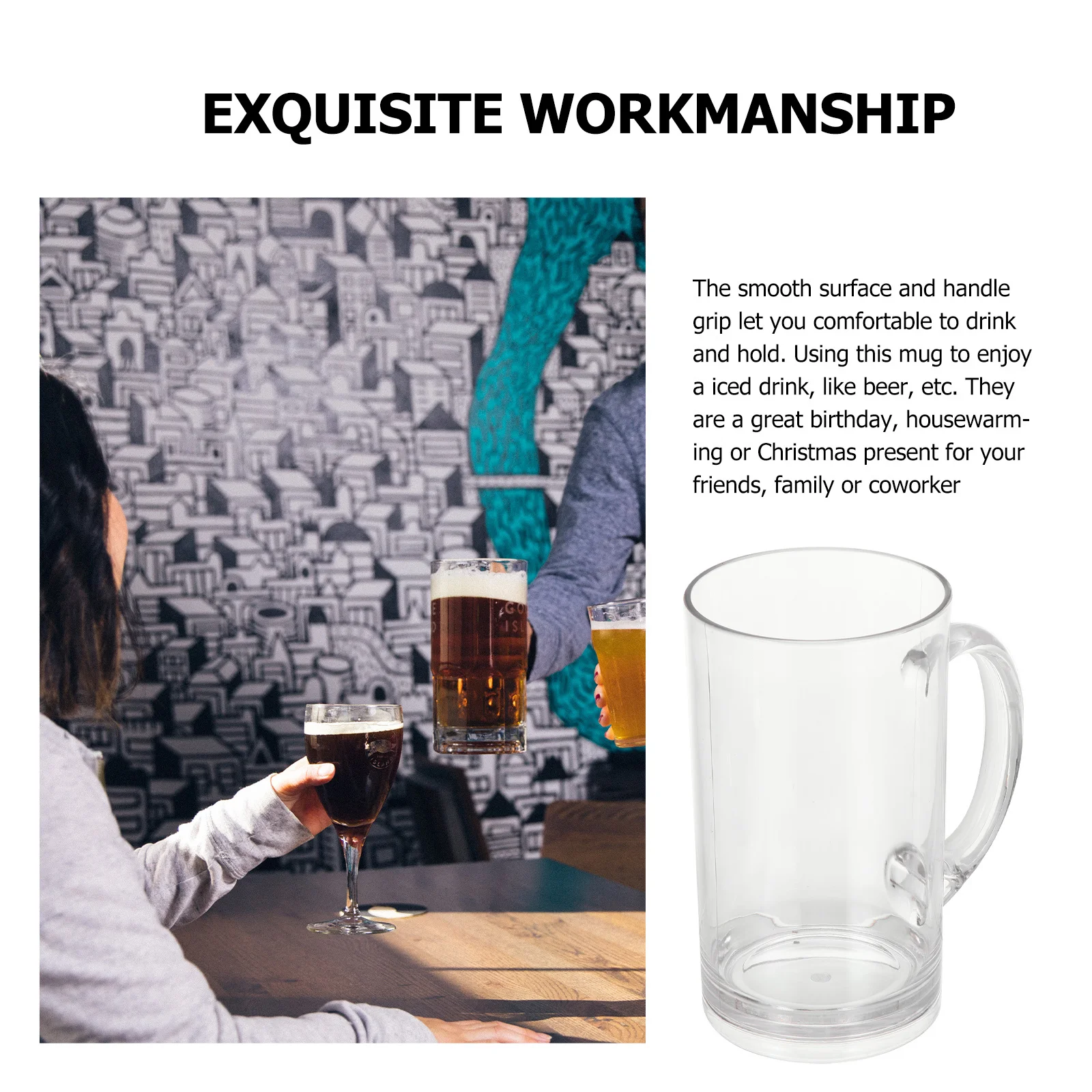 

660 мл прозрачная пивная чашка, акриловая ретро-дизайн, цельная формованная гладкая поверхность, пивная кружка, чашка для воды для кофе, коктейля