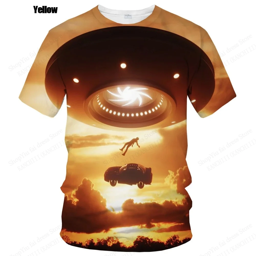 UFO Alien T-Shirts Funny Spaceship 3D Print Men's Casual Crew Neck Short Sleeve T Shirt Oversized Tees Harajuku Top Man Clothing