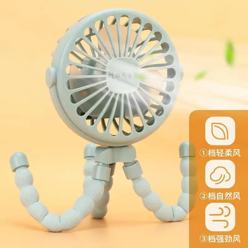 Baby Stroller Fan Portable Mini  Fan 600mAh Summer Outdoor Car Quieter Mobile Usb Rechargeable Air Cooler Cart Octopus Fan