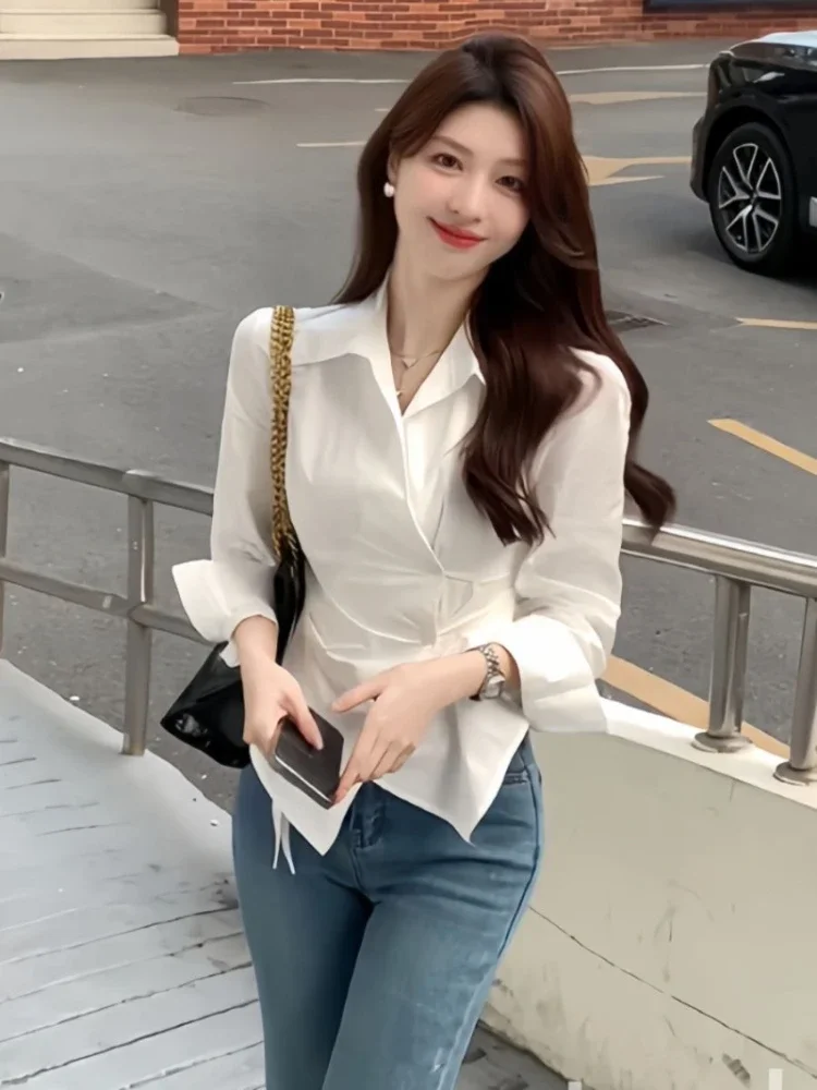 Pattern Women's Shirt And Blouse Thin Style Female Tops V Neck With Designs Xxl Premium Promotion Korean Basic Economic M