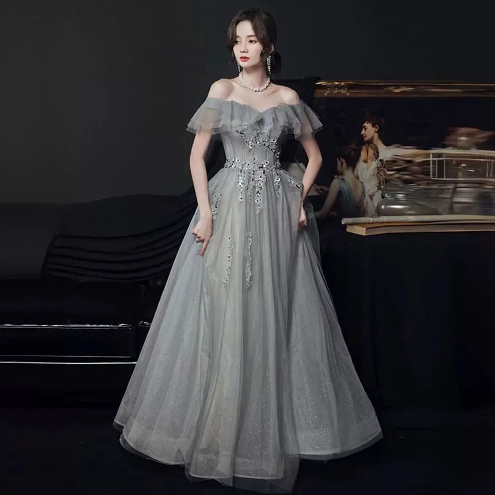 

Модное синее вечернее платье на одно плечо, летнее, с юбкой миди, для сольного выступления, экзамена по искусству, индивидуальный пошив