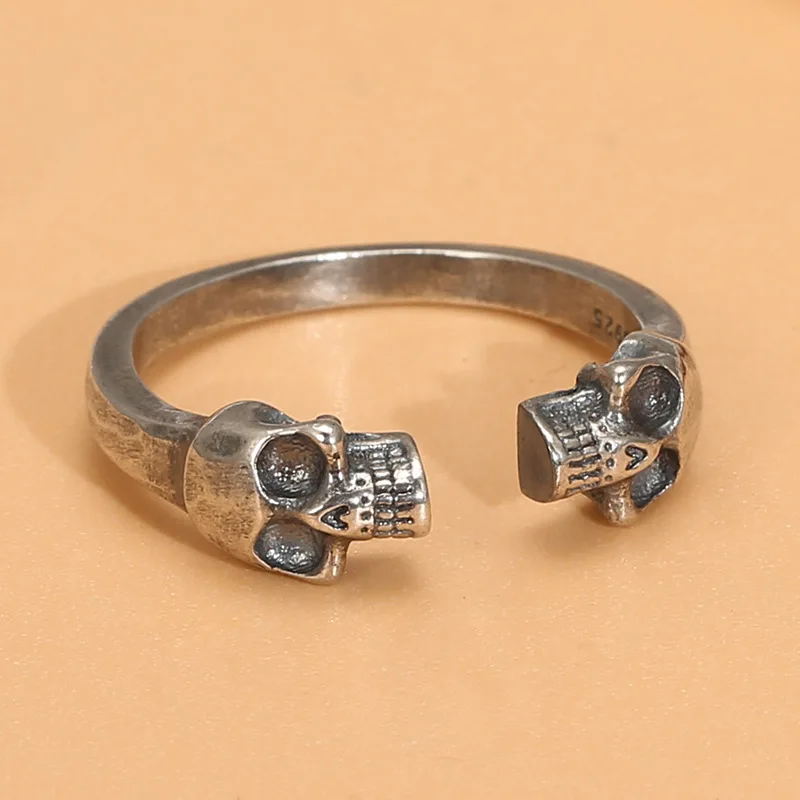 s925 sterling silver double skull men and women opening ring special-interest design simple fashion personalized cold style ring