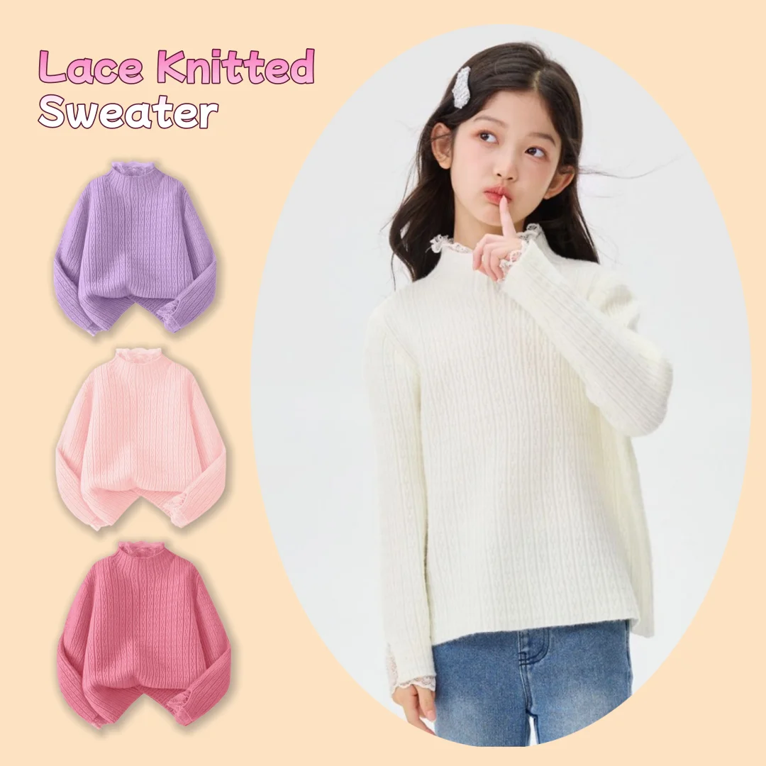 

Детские пуловеры с милым кружевным воротником для девочек, удобные, легкие, дышащие, ветрозащитные, сохраняющие тепло, для весны и осени